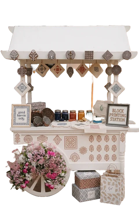 Supplied block-printing activity station design.