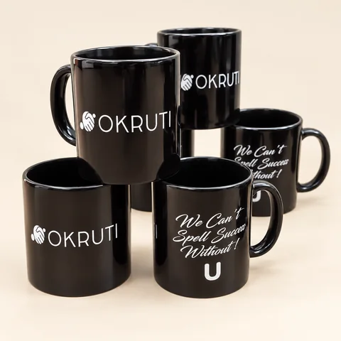 Okruti branded mugs from a corporate order