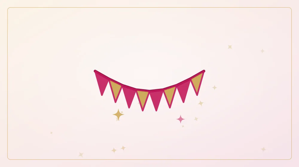 Illustration of festive bunting flags in rani pink and gold