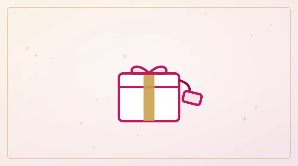 Illustration of a corporate gift box with ribbon and swing tag