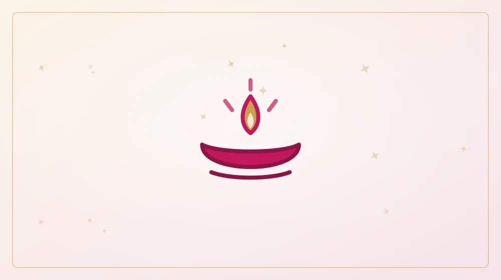Illustration of a lit diya with a golden flame