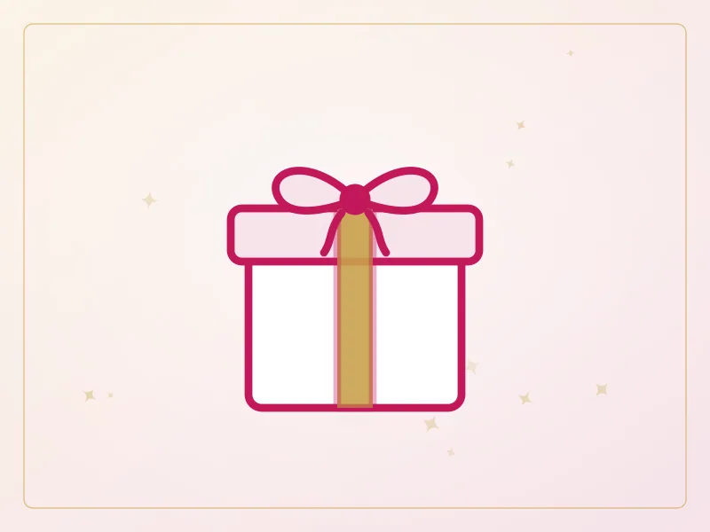 Illustration of a Tohfaas gift hamper box tied with a gold ribbon and bow