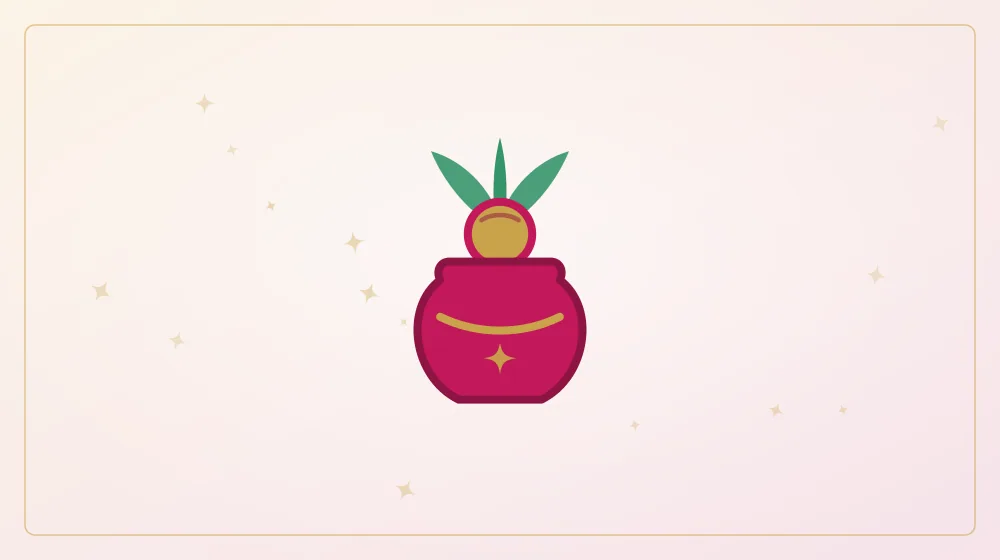 Illustration of a ceremonial kalash with coconut and mango leaves