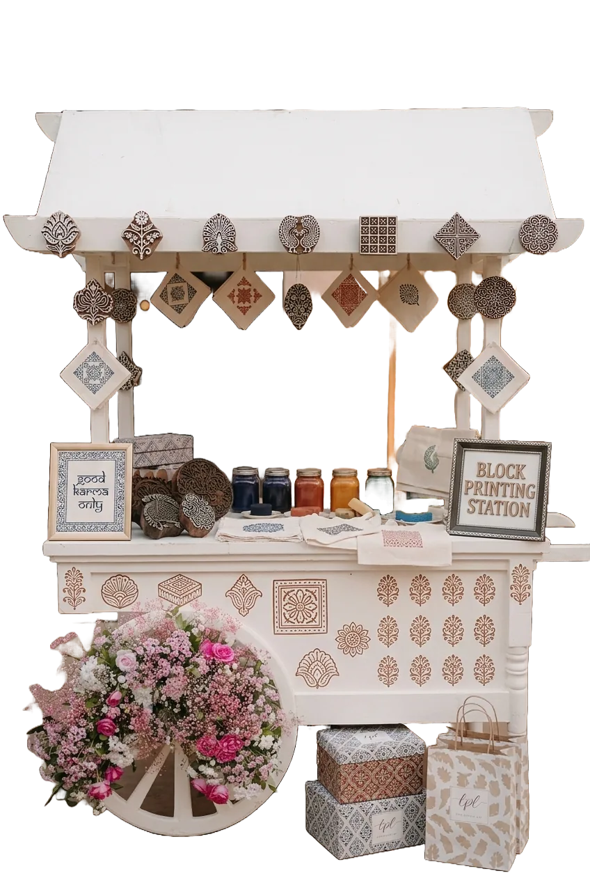 Supplied block-printing activity station design.