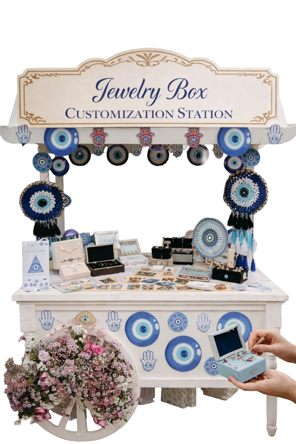 Supplied jewellery-box customisation activity station design.